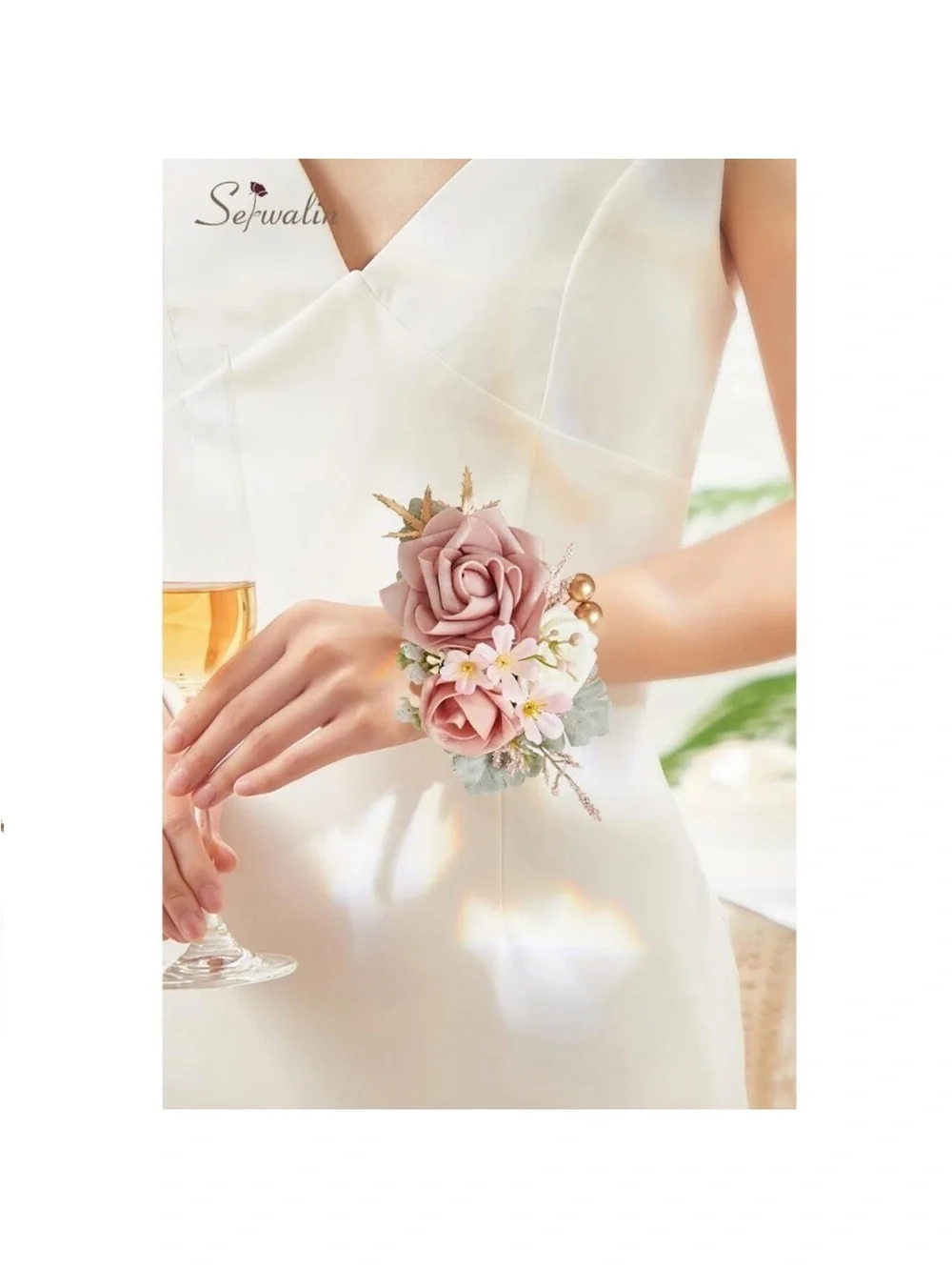 New 𝗦𝗲𝘁 𝗼𝗳 𝟮 Wrist Corsage for Wedding, 𝟲-𝟳 𝗜𝗻𝗰𝗵 Corsages for Bridesmaid